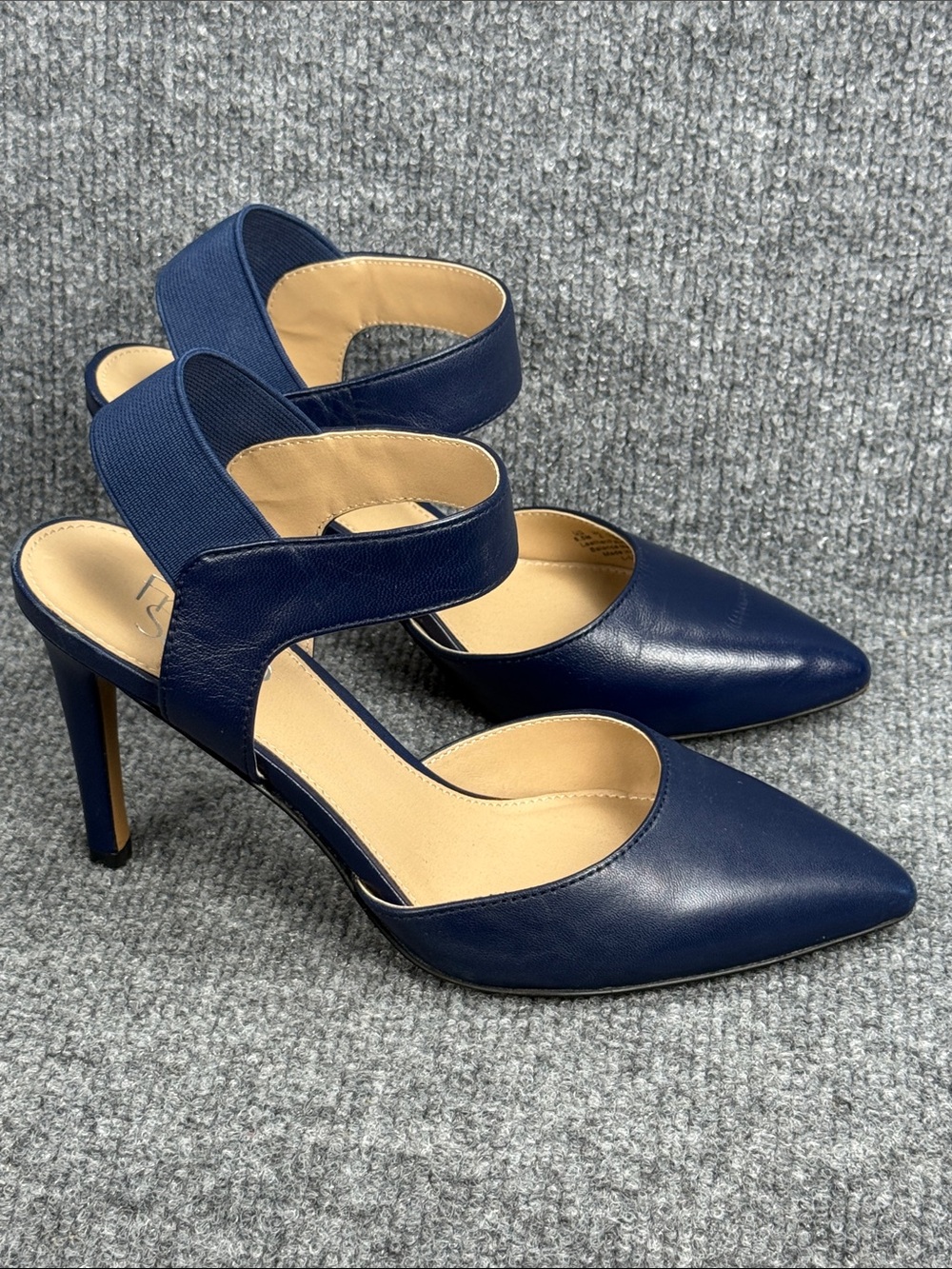 Franco Sarto Lima Navy Pointed Leather Slingback Heels US 6.5M EU 36.5